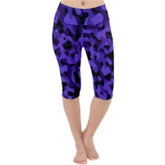 Purple Black Camouflage Pattern Lightweight Velour Cropped Yoga Leggings by SpinnyChairDesigns