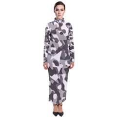 Grey And White Camouflage Pattern Turtleneck Maxi Dress by SpinnyChairDesigns