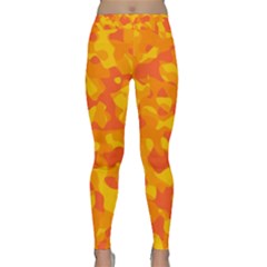 Orange And Yellow Camouflage Pattern Classic Yoga Leggings by SpinnyChairDesigns