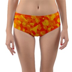 Orange And Yellow Camouflage Pattern Reversible Mid-waist Bikini Bottoms by SpinnyChairDesigns