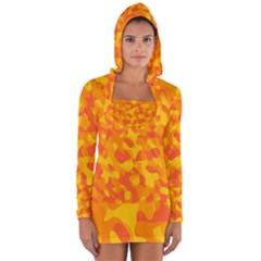 Orange And Yellow Camouflage Pattern Long Sleeve Hooded T-shirt by SpinnyChairDesigns