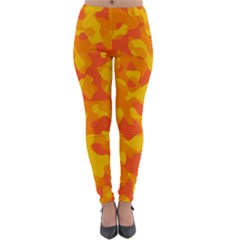 Orange And Yellow Camouflage Pattern Lightweight Velour Leggings by SpinnyChairDesigns