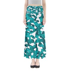 Teal And White Camouflage Pattern Full Length Maxi Skirt by SpinnyChairDesigns