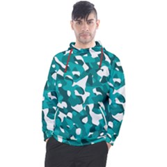 Teal And White Camouflage Pattern Men s Pullover Hoodie by SpinnyChairDesigns