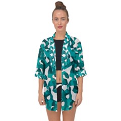 Teal And White Camouflage Pattern Open Front Chiffon Kimono by SpinnyChairDesigns