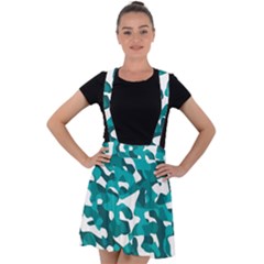 Teal And White Camouflage Pattern Velvet Suspender Skater Skirt by SpinnyChairDesigns