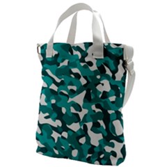 Teal And White Camouflage Pattern Canvas Messenger Bag by SpinnyChairDesigns