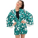 Teal and White Camouflage Pattern Long Sleeve Kimono View1