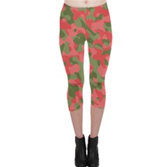 Pink And Green Camouflage Pattern Capri Leggings  by SpinnyChairDesigns