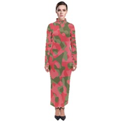 Pink And Green Camouflage Pattern Turtleneck Maxi Dress by SpinnyChairDesigns