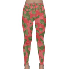 Pink And Green Camouflage Pattern Lightweight Velour Classic Yoga Leggings by SpinnyChairDesigns