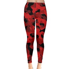 Red And Black Camouflage Pattern Leggings  by SpinnyChairDesigns