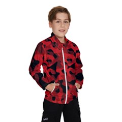 Red And Black Camouflage Pattern Kids  Windbreaker by SpinnyChairDesigns