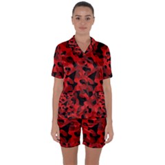 Red And Black Camouflage Pattern Satin Short Sleeve Pyjamas Set by SpinnyChairDesigns