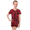 Red and Black Camouflage Pattern Kids  Mesh Tee and Shorts Set View1