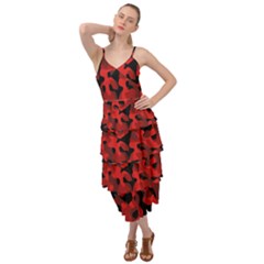 Red And Black Camouflage Pattern Layered Bottom Dress by SpinnyChairDesigns