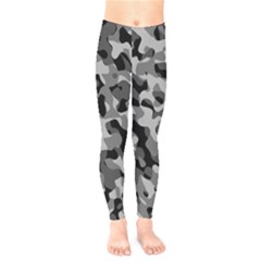 Grey And Black Camouflage Pattern Kids  Leggings by SpinnyChairDesigns