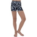 Grey and Black Camouflage Pattern Kids  Lightweight Velour Yoga Shorts View1