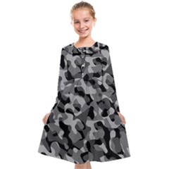 Grey And Black Camouflage Pattern Kids  Midi Sailor Dress by SpinnyChairDesigns