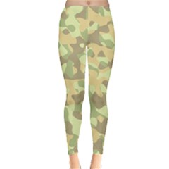 Light Green Brown Yellow Camouflage Pattern Leggings  by SpinnyChairDesigns