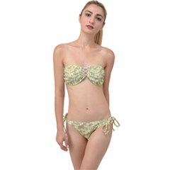 Light Green Brown Yellow Camouflage Pattern Twist Bandeau Bikini Set by SpinnyChairDesigns