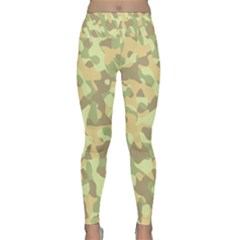 Light Green Brown Yellow Camouflage Pattern Lightweight Velour Classic Yoga Leggings by SpinnyChairDesigns