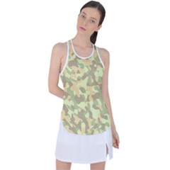 Light Green Brown Yellow Camouflage Pattern Racer Back Mesh Tank Top by SpinnyChairDesigns