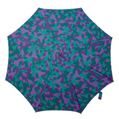 Purple And Teal Camouflage Pattern Hook Handle Umbrellas (large) by SpinnyChairDesigns