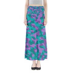 Purple And Teal Camouflage Pattern Full Length Maxi Skirt by SpinnyChairDesigns