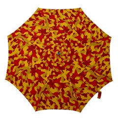 Red And Yellow Camouflage Pattern Hook Handle Umbrellas (large) by SpinnyChairDesigns