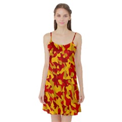 Red And Yellow Camouflage Pattern Satin Night Slip by SpinnyChairDesigns