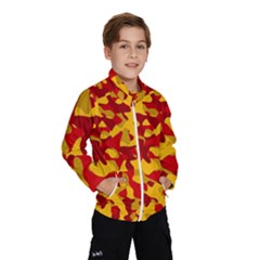 Red And Yellow Camouflage Pattern Kids  Windbreaker by SpinnyChairDesigns