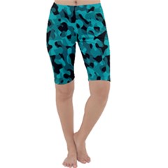 Black And Teal Camouflage Pattern Cropped Leggings  by SpinnyChairDesigns