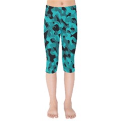 Black And Teal Camouflage Pattern Kids  Capri Leggings  by SpinnyChairDesigns