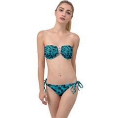 Black And Teal Camouflage Pattern Twist Bandeau Bikini Set by SpinnyChairDesigns