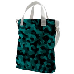 Black And Teal Camouflage Pattern Canvas Messenger Bag by SpinnyChairDesigns