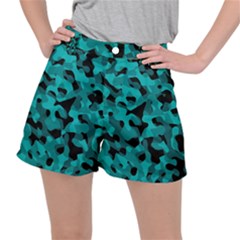 Black And Teal Camouflage Pattern Ripstop Shorts by SpinnyChairDesigns