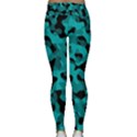 Black and Teal Camouflage Pattern Lightweight Velour Classic Yoga Leggings View2