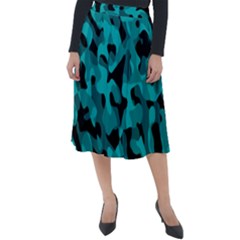 Black And Teal Camouflage Pattern Classic Velour Midi Skirt  by SpinnyChairDesigns