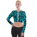 Black and Teal Camouflage Pattern Long Sleeve Cropped Velvet Jacket View1