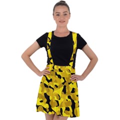 Black And Yellow Camouflage Pattern Velvet Suspender Skater Skirt by SpinnyChairDesigns