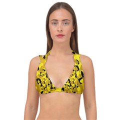 Black And Yellow Camouflage Pattern Double Strap Halter Bikini Top by SpinnyChairDesigns