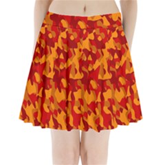 Red And Orange Camouflage Pattern Pleated Mini Skirt by SpinnyChairDesigns