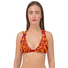 Red And Orange Camouflage Pattern Double Strap Halter Bikini Top by SpinnyChairDesigns