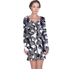 Black And White Camouflage Pattern Long Sleeve Nightdress by SpinnyChairDesigns