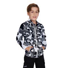 Black And White Camouflage Pattern Kids  Windbreaker by SpinnyChairDesigns