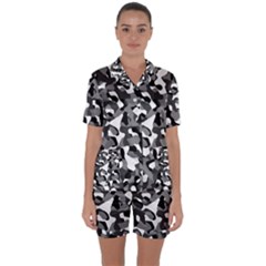 Black And White Camouflage Pattern Satin Short Sleeve Pyjamas Set by SpinnyChairDesigns