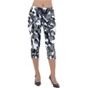 Black and White Camouflage Pattern Lightweight Velour Capri Leggings  View1