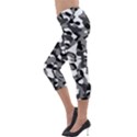 Black and White Camouflage Pattern Lightweight Velour Capri Leggings  View3