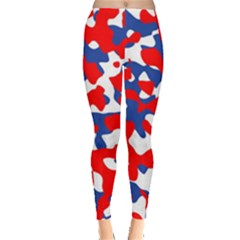 Red White Blue Camouflage Pattern Leggings  by SpinnyChairDesigns